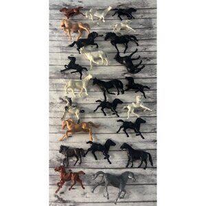 Vintage MCM 60s Plastic Play Horse Toy Mixed Lot Various Sizes Colors & Brands